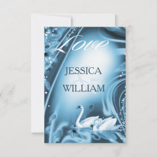Elegant Romantic Blue Swan Love Weddenschap RSVP