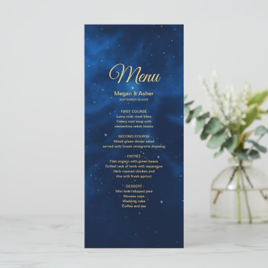 Elegant Romantic Blue Universe Menu (Staand voorkant)