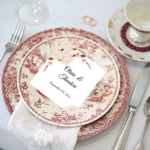 Elegant Romantic Blush Pink Floral Blossom Wedding Servet