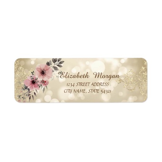 Elegant Romantic Bokeh, Flowers Address Etiket (Voorkant)