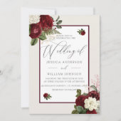 Elegant Romantic Burgundy Red Floral Wedding Kaart (Voorkant)