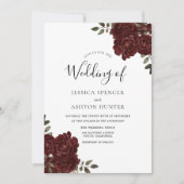 Elegant Romantic Burgundy Red Rose Wedding Invite Kaart (Voorkant)