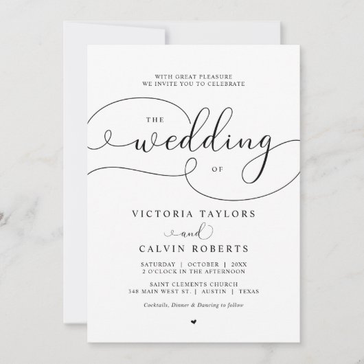 Elegant Romantic Calligraphy Script Wedding Invita Kaart (Voorkant)