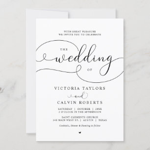 Elegant Romantic Calligraphy Script Wedding Invita Kaart