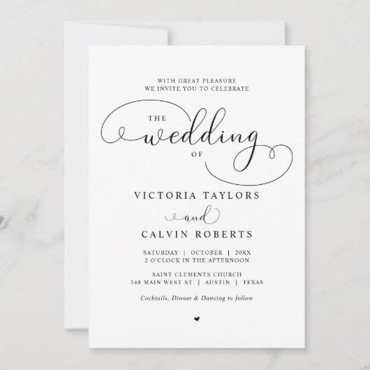 Elegant Romantic Calligraphy Script Wedding Invita Kaart (Voorkant)