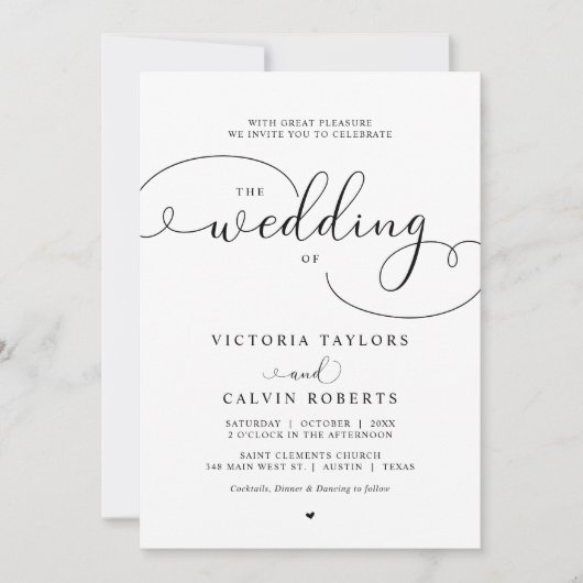 Elegant Romantic Calligraphy Script Wedding Kaart (Voorkant)