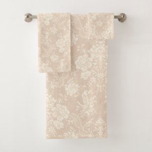Elegant Romantic Chic Floral Damask-Cream Bad Handdoek