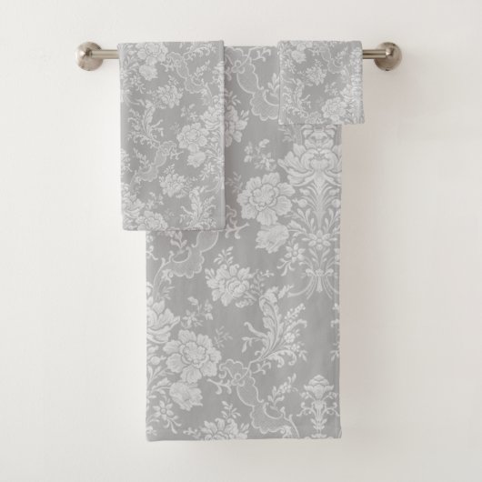 Elegant Romantic Chic Floral Damask-Grey Bad Handdoek (Insitu)