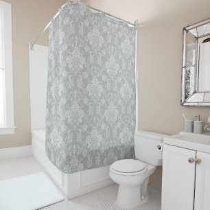 Elegant Romantic Chic Floral Damask-Grey Douchegordijn