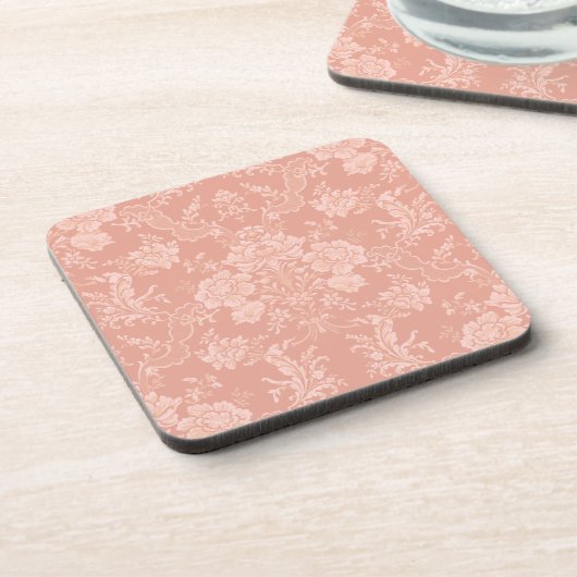 Elegant Romantic Chic Floral Damask-Peach Bier Onderzetter (Linkerzijde)