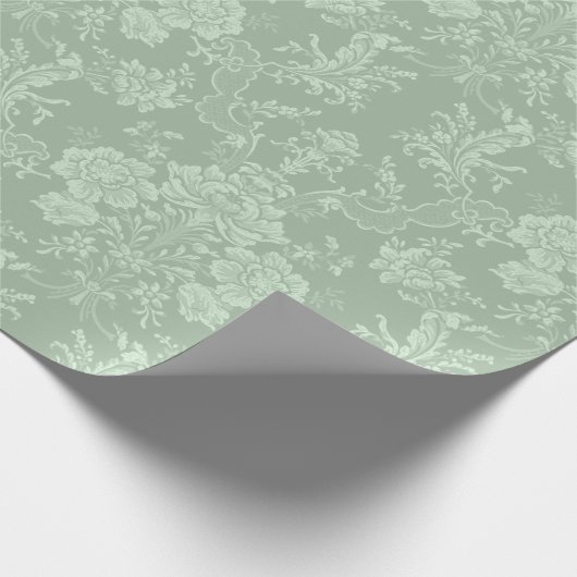 Elegant Romantic Chic Floral Damask-Sage Green Cadeaupapier (Hoek)