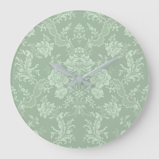 Elegant Romantic Chic Floral Damask-Sage Green Grote Klok (Voorkant)