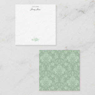 Elegant Romantic Chic Floral Damask-Sage Green Notitiekaartje