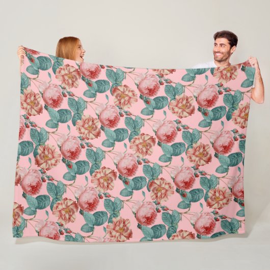 Elegant Romantic  Chic Rozen Floral Fleece Deken (In situ)