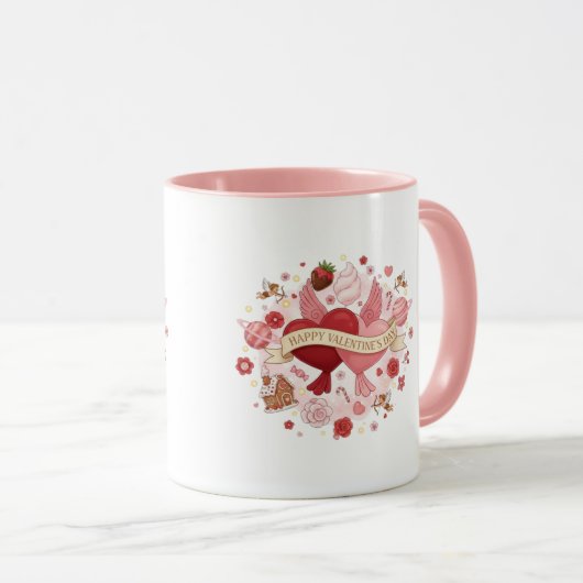 Elegant Romantic Floral Heart Coffee Mug (Devant droit)