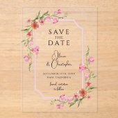 Elegant Romantic Floral slaat de datum op Acryl Uitnodigingen (Voorkant)
