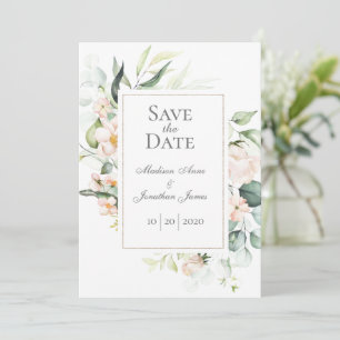 Elegant Romantic Floral Waterverf Blush Script Save The Date