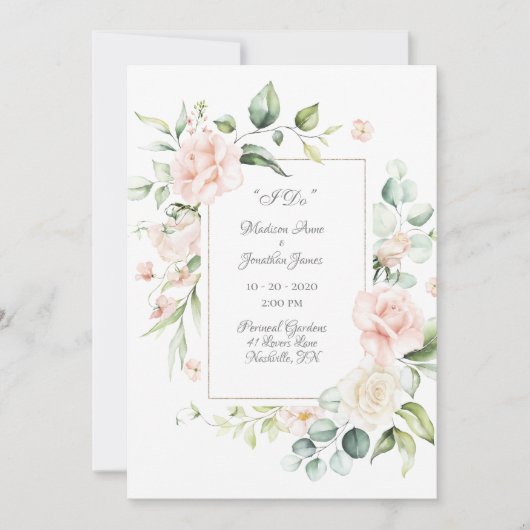 Elegant Romantic Floral Waterverf Script Wedding Kaart (Voorkant)