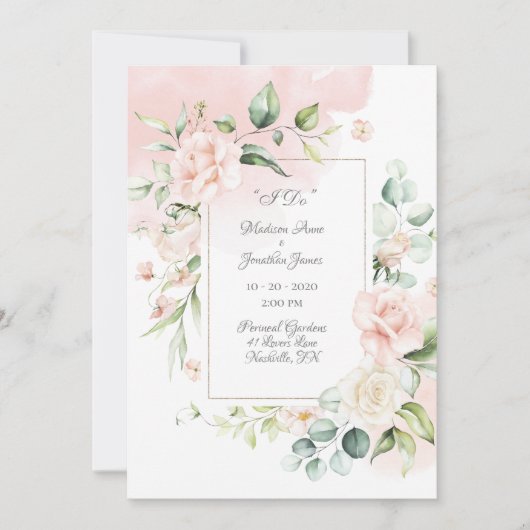 Elegant Romantic Floral Waterverf Script Wedding Kaart (Voorkant)