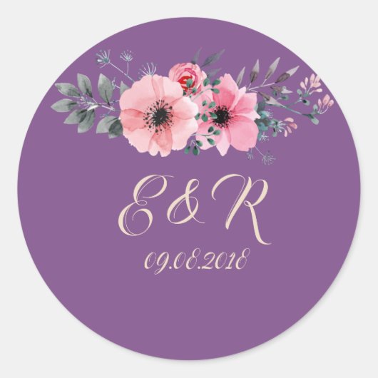 Elegant Romantic Floral Wedding Ronde Sticker (Voorkant)