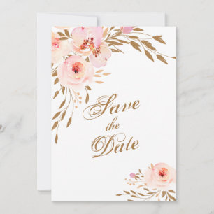 Elegant Romantic Gold Pink Blush Waterverf Floral Save The Date