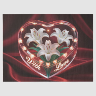 Elegant Romantic Lily Bouquet in Illuminated Heart Tissuepapier
