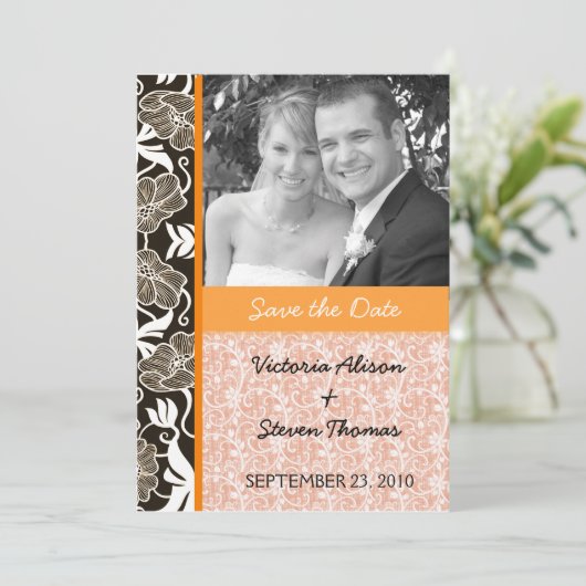 Elegant & Romantic Lovers Wedding Orang Save The Date (Staand voorkant)
