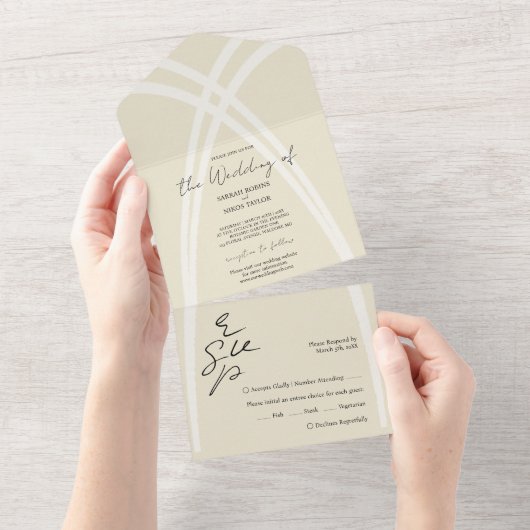 Elegant Romantic Organic Arches Calligraphy All In One Uitnodiging (Afscheurbaar)