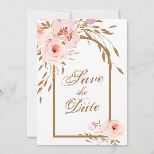Elegant Romantic Pink Blush Gold Floral Save The Date (Voorkant)