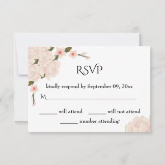 Elegant Romantic Pink Floral Blossom Wedding RSVP Kaartje