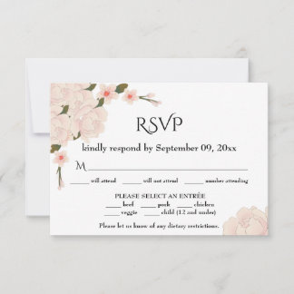 Elegant Romantic Pink Floral Blossom Wedding RSVP Kaartje