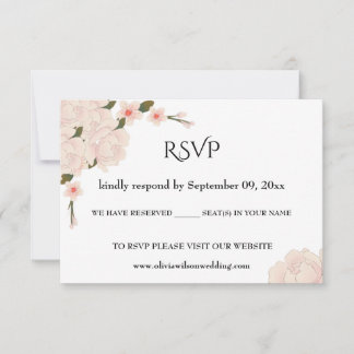 Elegant Romantic Pink Floral Blossom Wedding RSVP Kaartje