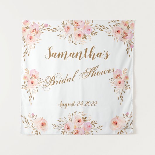 Elegant Romantic Pink Gold Floral Vrijgezellenfees Wandkleed (Voorkant)