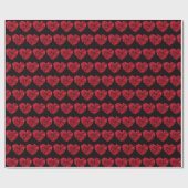 Elegant Romantic Red Rose Heart Pattern Black Cadeaupapier (Vlak)