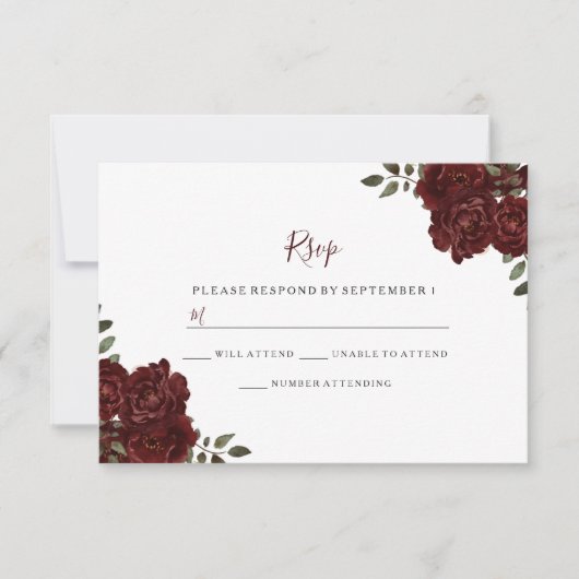 Elegant Romantic Red Rose Wedding RSVP (Voorkant)
