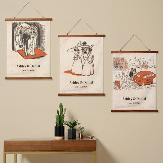 Elegant Romantic Retro Mid Century Classic Weddens Hangend Wandkleed (Asymmetrisch)