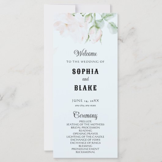 Elegant Romantic Roses Blue Wedding Programme (Voorkant)