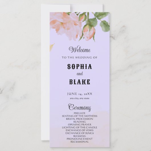 Elegant Romantic Roses Paars Wedding Programme (Voorkant)