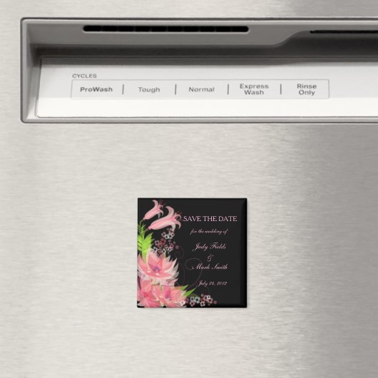 Elegant Romantic Roze Floral sparen de Datum Magne Magneet (Insitu (Vaatwasser))