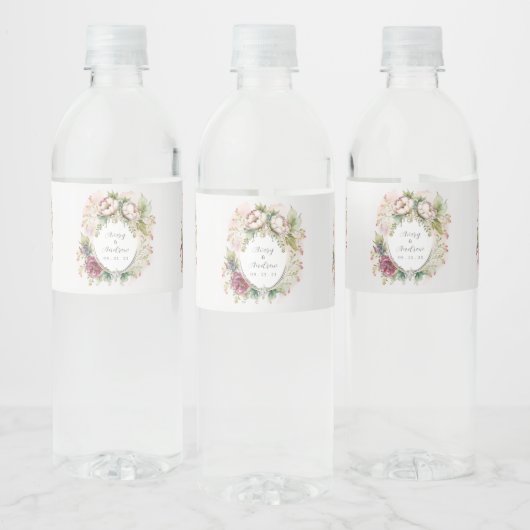 Elegant Romantic Rustic Floral Monogram Wedding Wa Waterfles Etiket (Flessen)