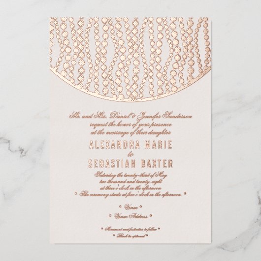 Elegant Romantic Script Blush Wedding Roos Gold Folie Uitnodiging (Voorkant)