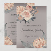 Elegant Romantic Silver Pink Floral Wedding Invita Kaart (Voorkant / Achterkant)