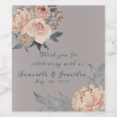 Elegant Romantic Silver Pink Floral Wedding Wijn Etiket (Enkel label)