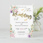 Elegant Romantic Succulents Gold Greenery Wedding Kaart (Staand voorkant)