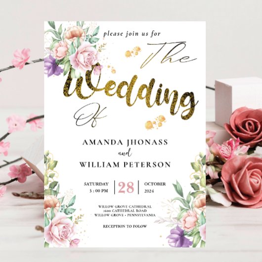 Elegant Romantic Succulents Gold Greenery Wedding Kaart