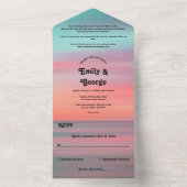 Elegant Romantic Sunset Blue Sky Beach Weddenschap All In One Uitnodiging (Binnen)