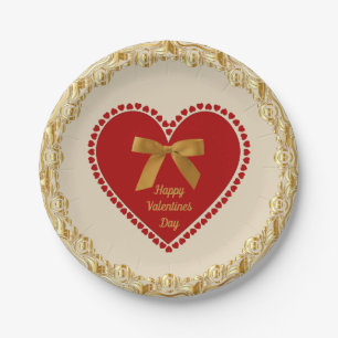 Elegant Romantic Valentijn Faux Gold Bow Red Heart Papieren Bordje