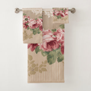 Elegant Romantic Victoriaans Roze Floral Bad Handdoek