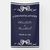 Elegant Romantic Wedding Navy Bow Congratulations  Spandoek (Verticaal)