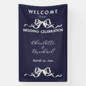 Elegant Romantic Wedding Navy Ribbon & Bow Spandoek (Verticaal)